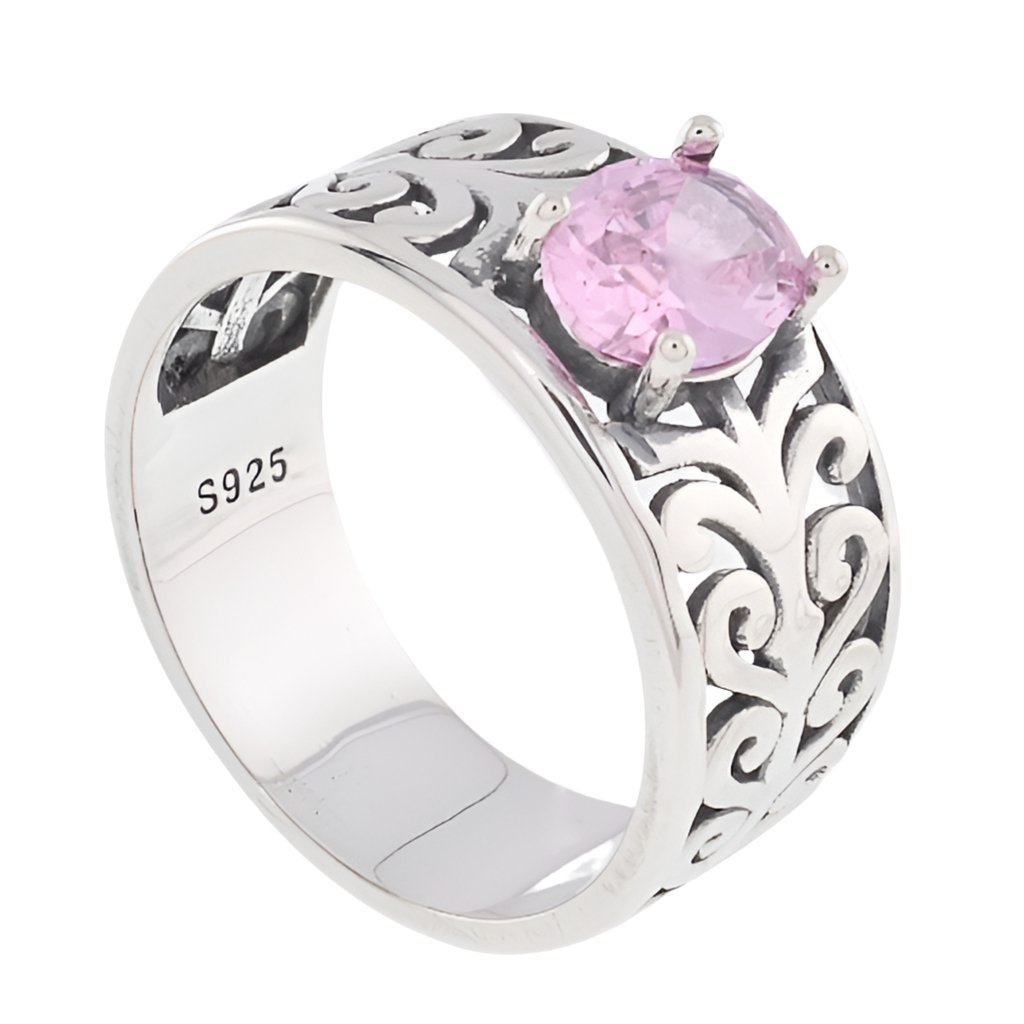 R5040 Pink Gemstone Swirl Band - Selah925.com