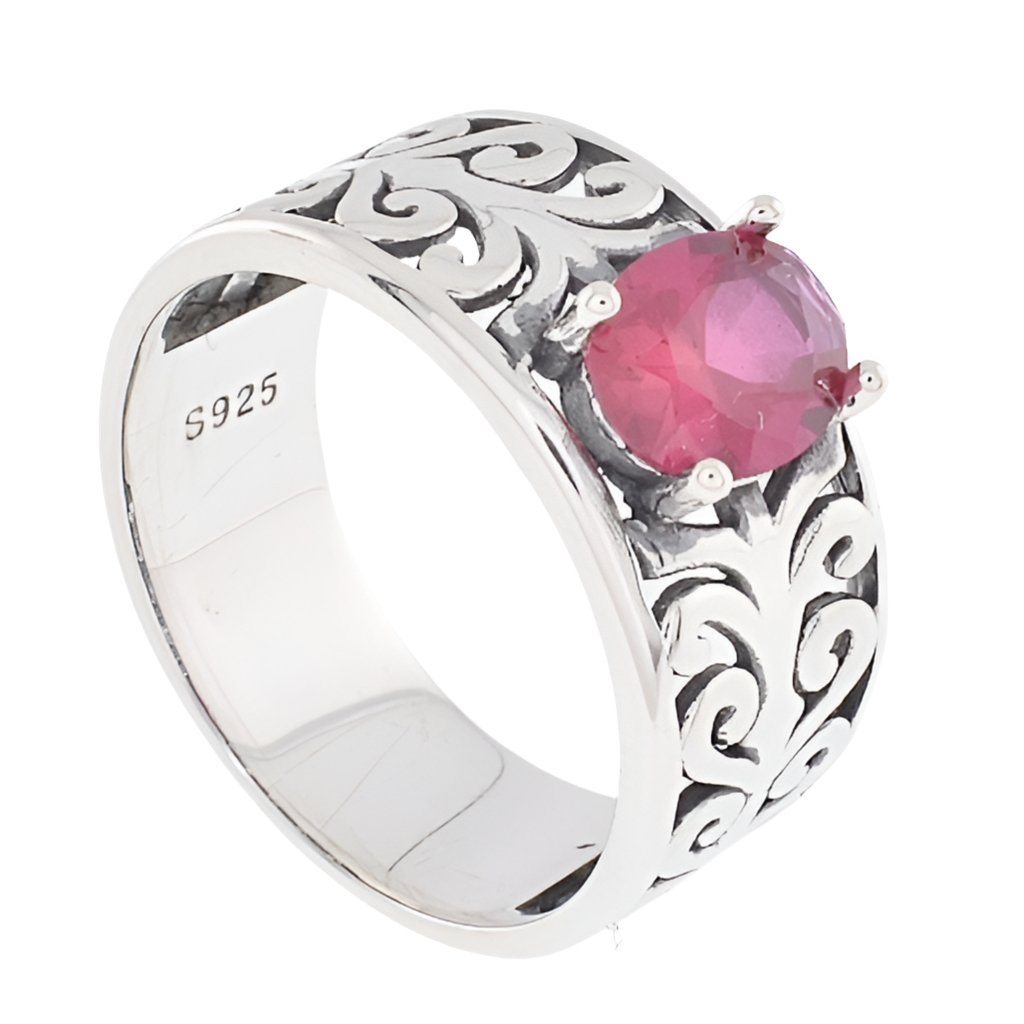 R5040 Red Gemstone Swirl Band - Selah925.com