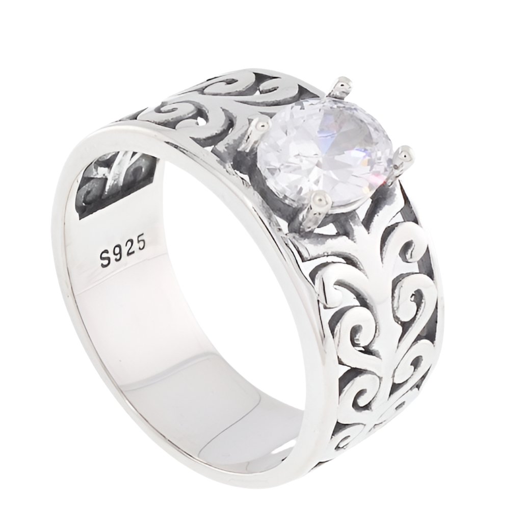 R5040 White Gemstone Swirl Band - Selah925.com