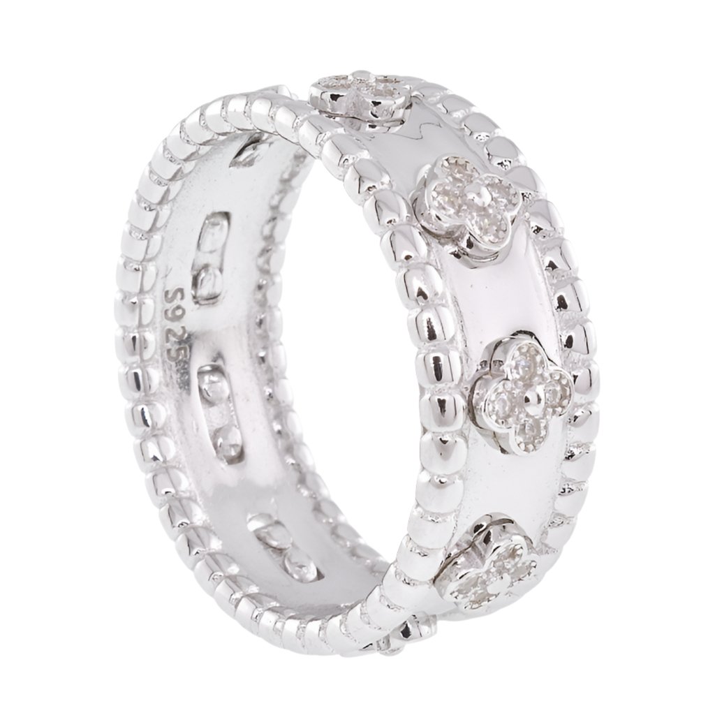 R6010 CZ Clover Ring Band - Selah925.com