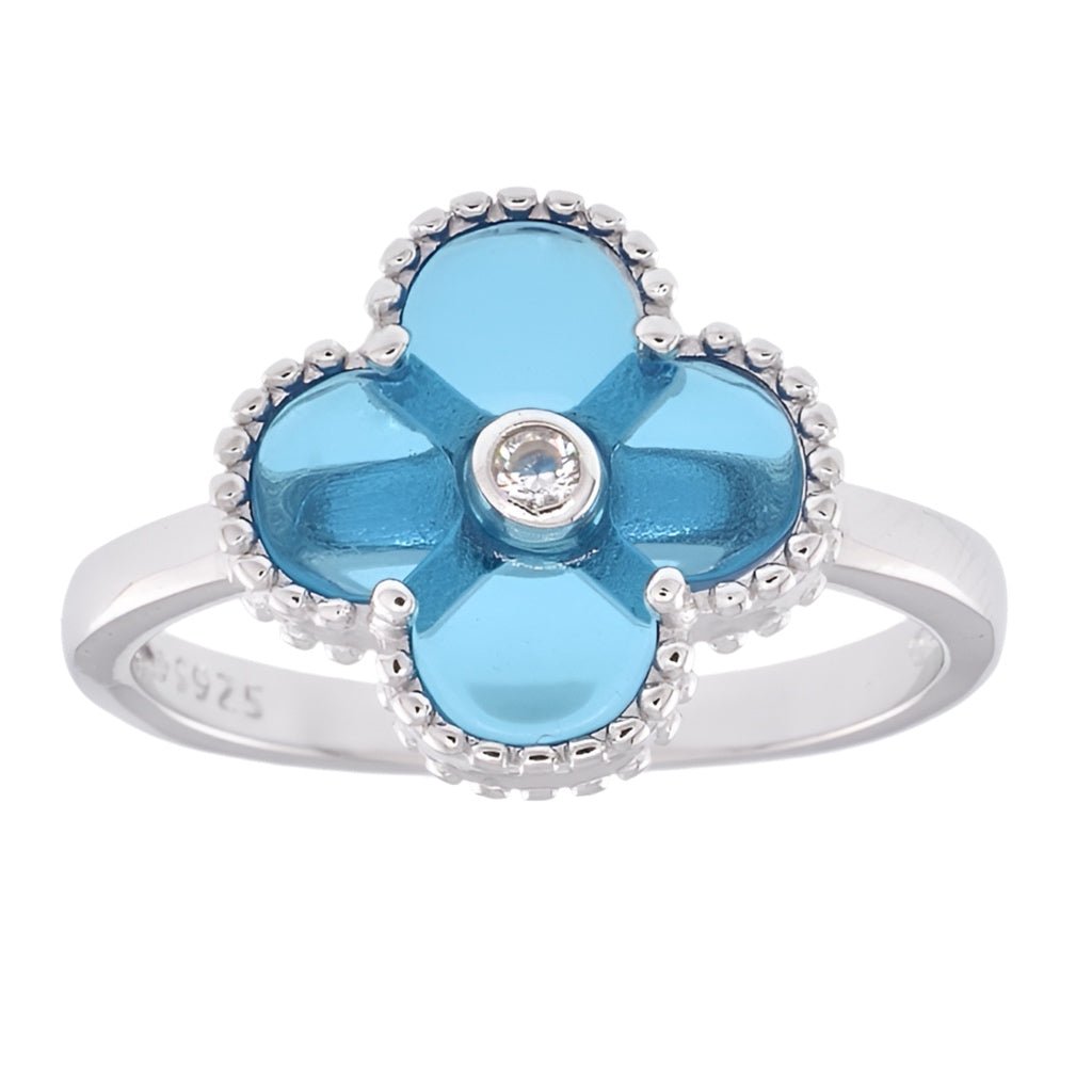 R6011 13mm Aquamarine Clover Ring - Selah925.com