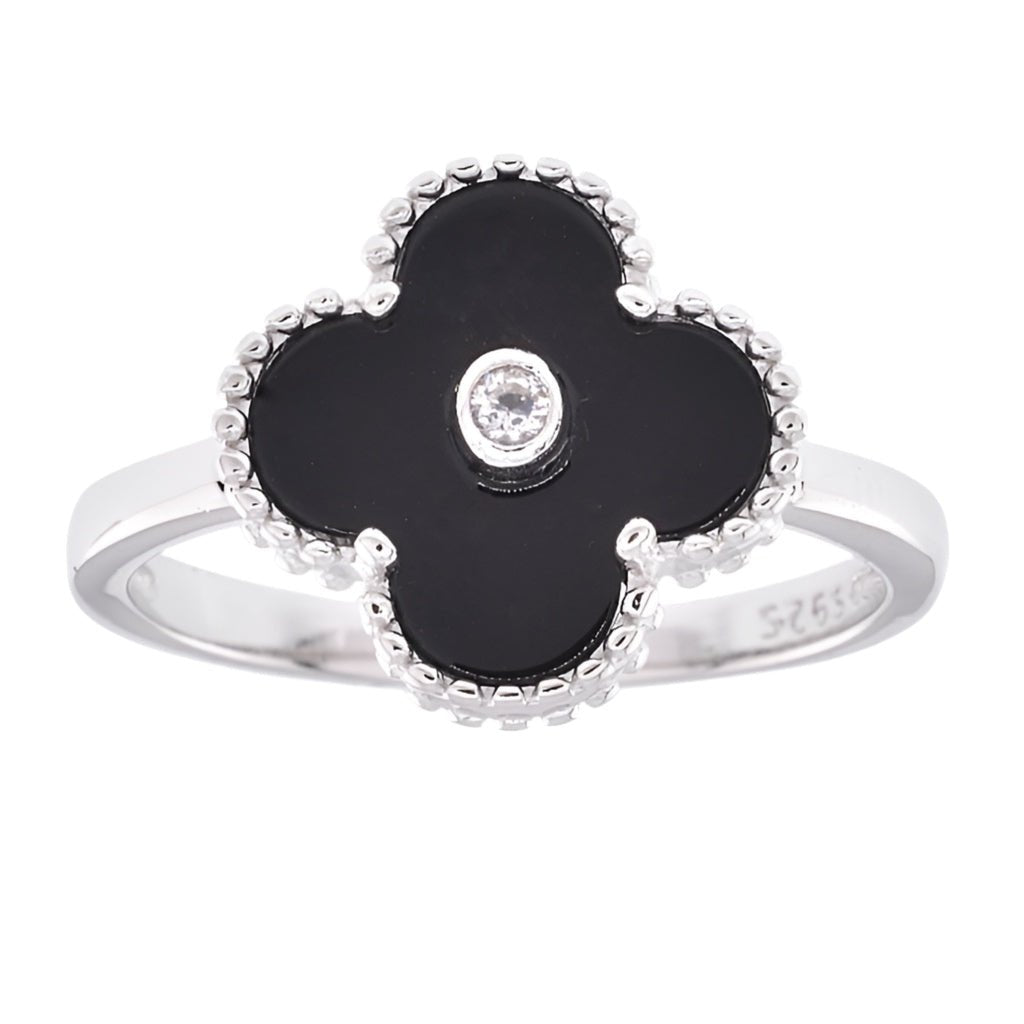 R6011 13mm Black Clover Ring - Selah925.com