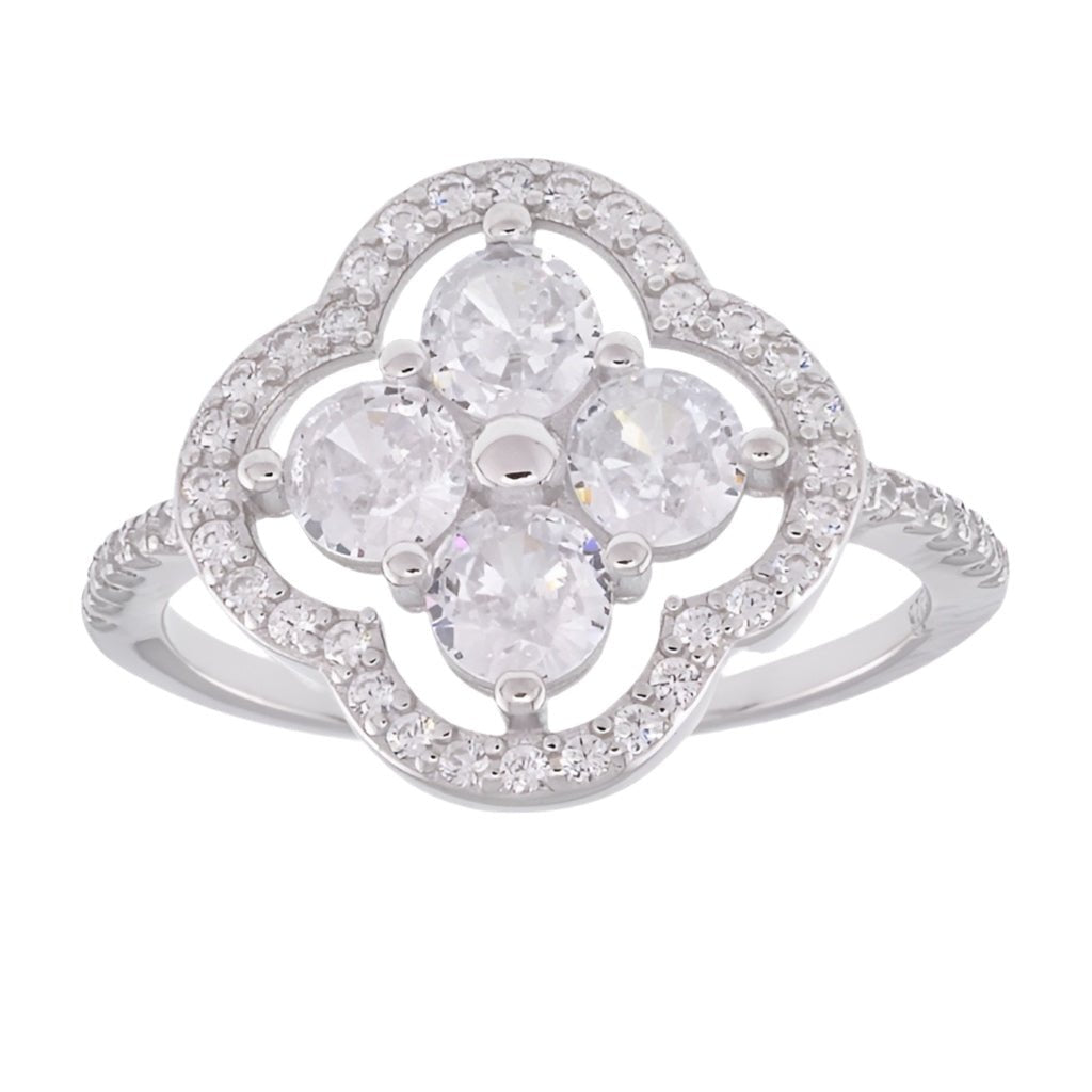 R6012 Border CZ Clover Ring - Selah925.com