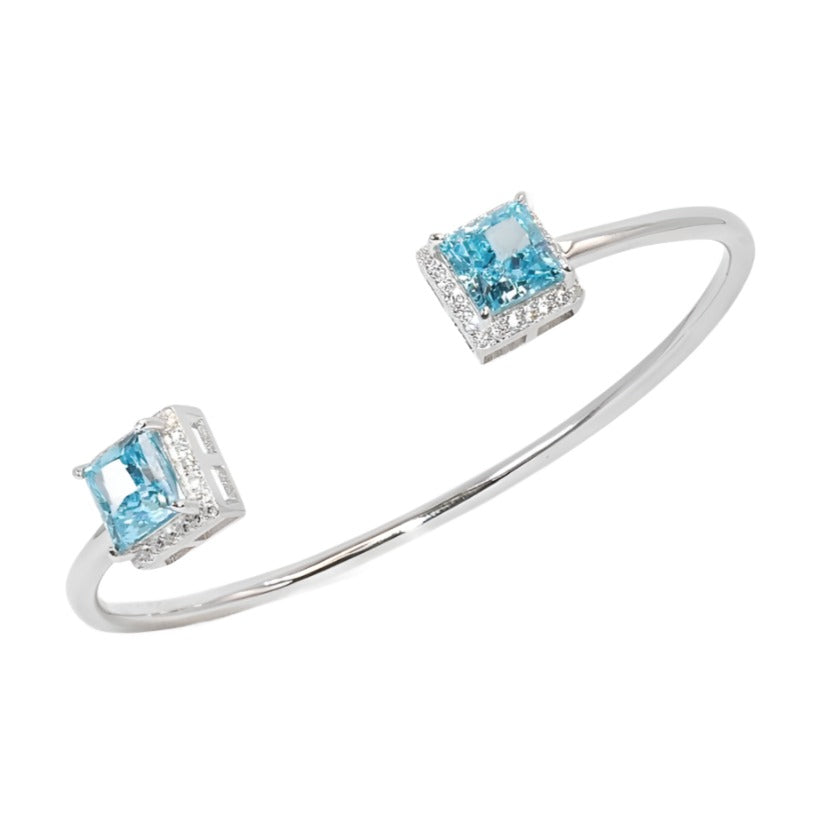 B4000 Blue Gemstone Opening Cuff Bangle Bracelet - Selah 925