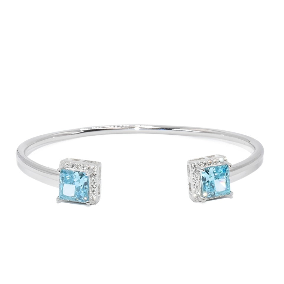 B4000 Blue Gemstone Opening Cuff Bangle Bracelet - Selah 925