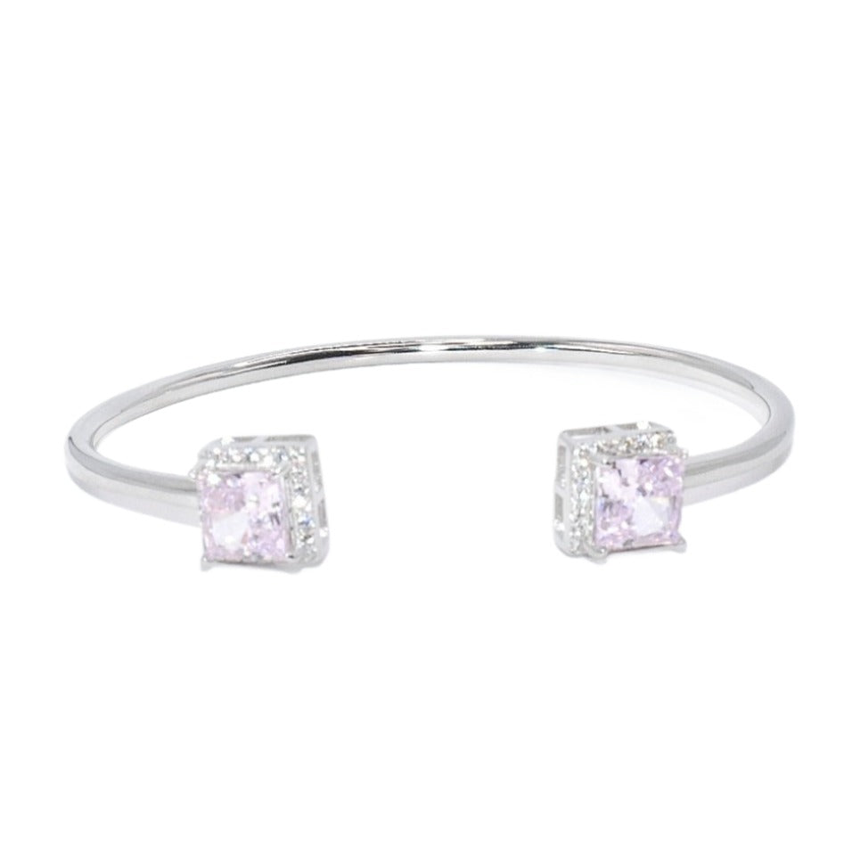 B4000 Pink Gemstone Opening Cuff Bangle Bracelet - Selah 925