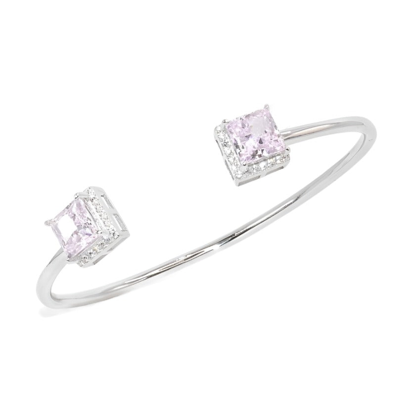 B4000 Pink Gemstone Opening Cuff Bangle Bracelet - Selah 925