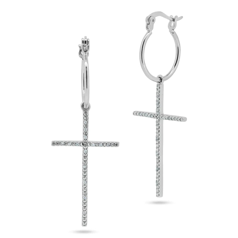 E2000 Cross CZ Dangling Hoop Earrings - Selah 925