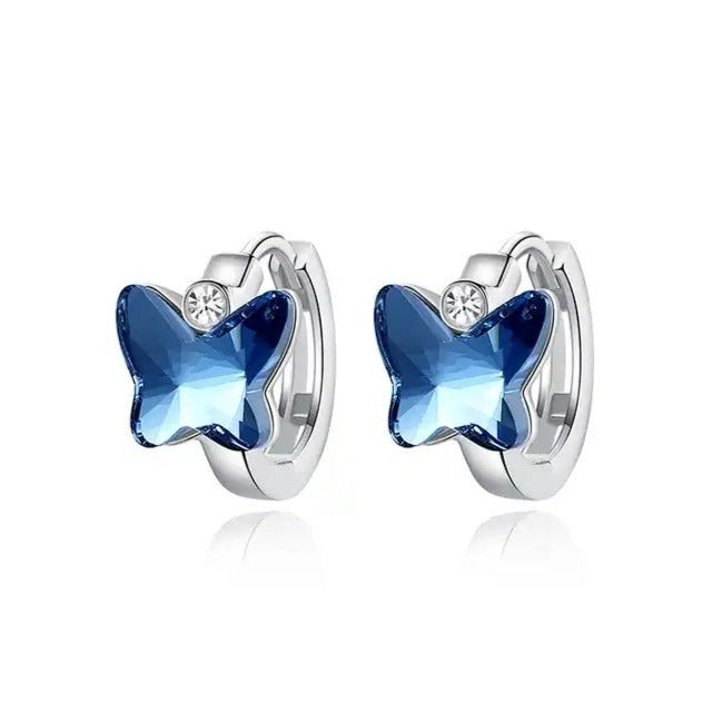 E2011 Crystal Blue Butterfly Hugging Earrings - Selah 925