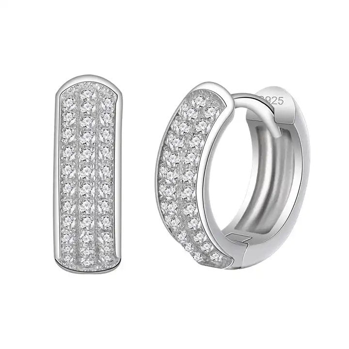 E2013 CZ Three Row Hoop Huggie Earrings - Selah 925