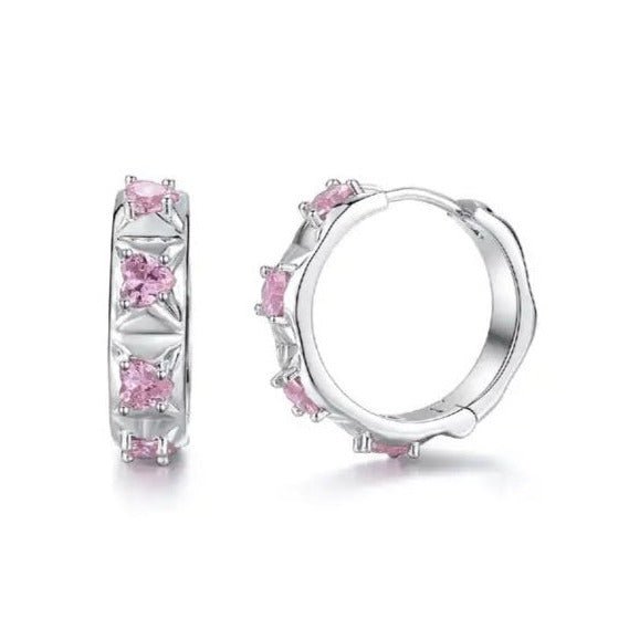 E4005 Pink CZ Huggie Earrings - Selah 925