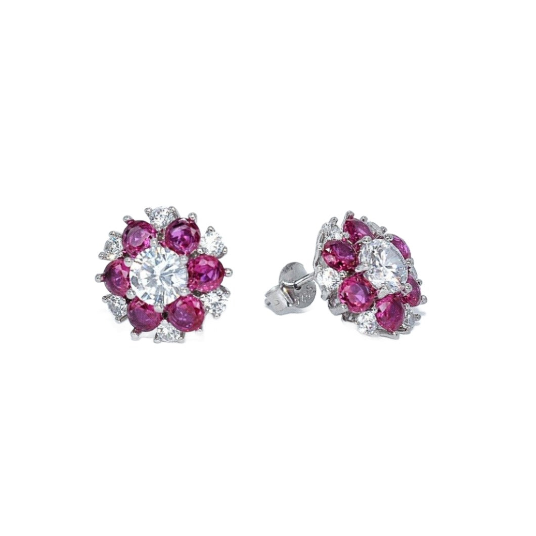 E4006 Fushia Snowflake Stud Earrings - Selah 925