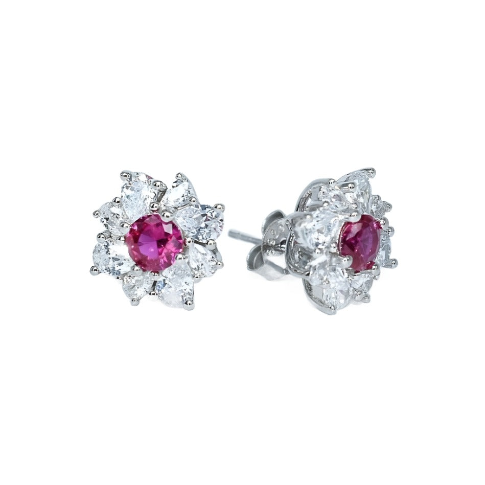 E4007 Fushia Cz Stud Earrings - Selah 925