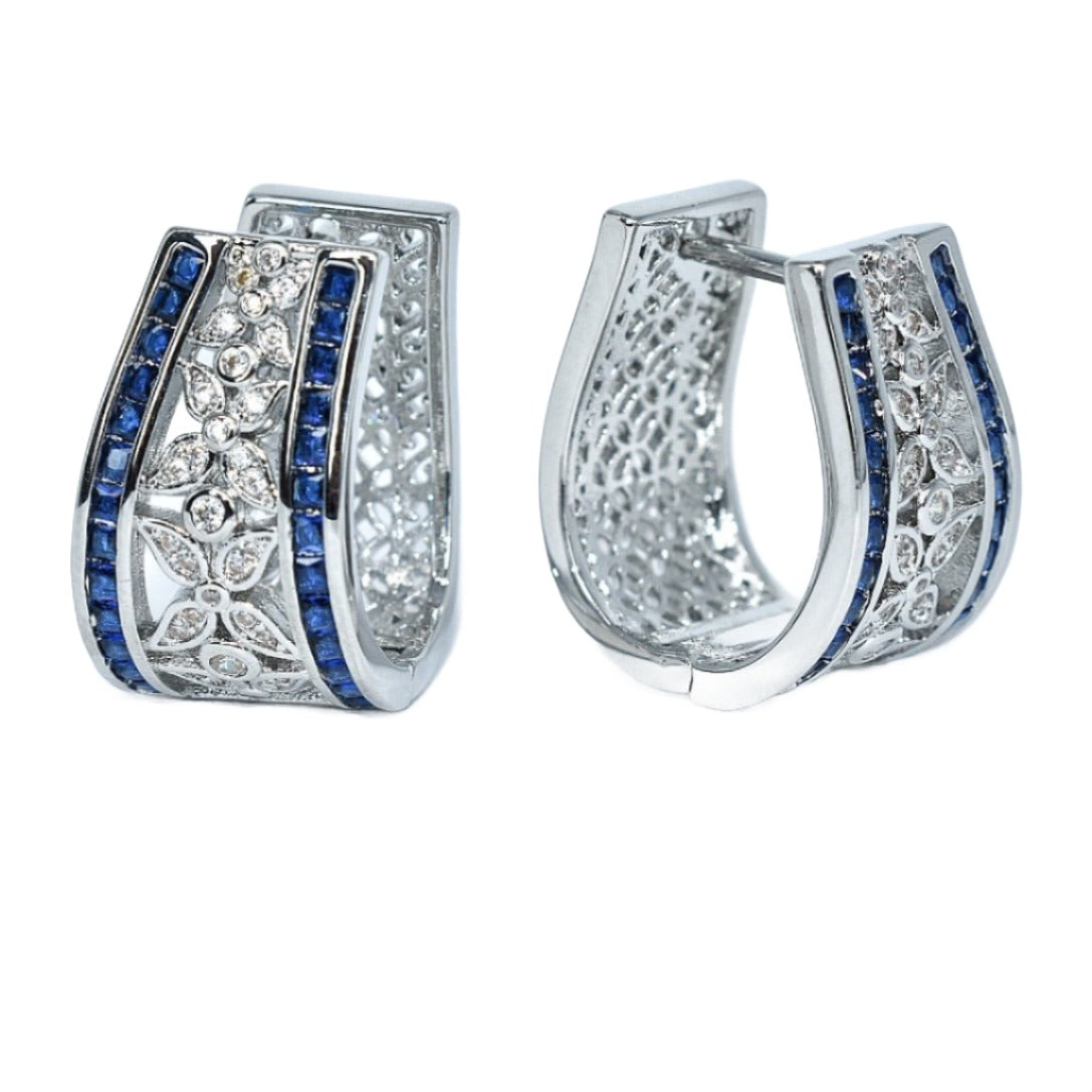 E4008 Blue CZ Retro Clip-On Earrings - Selah 925