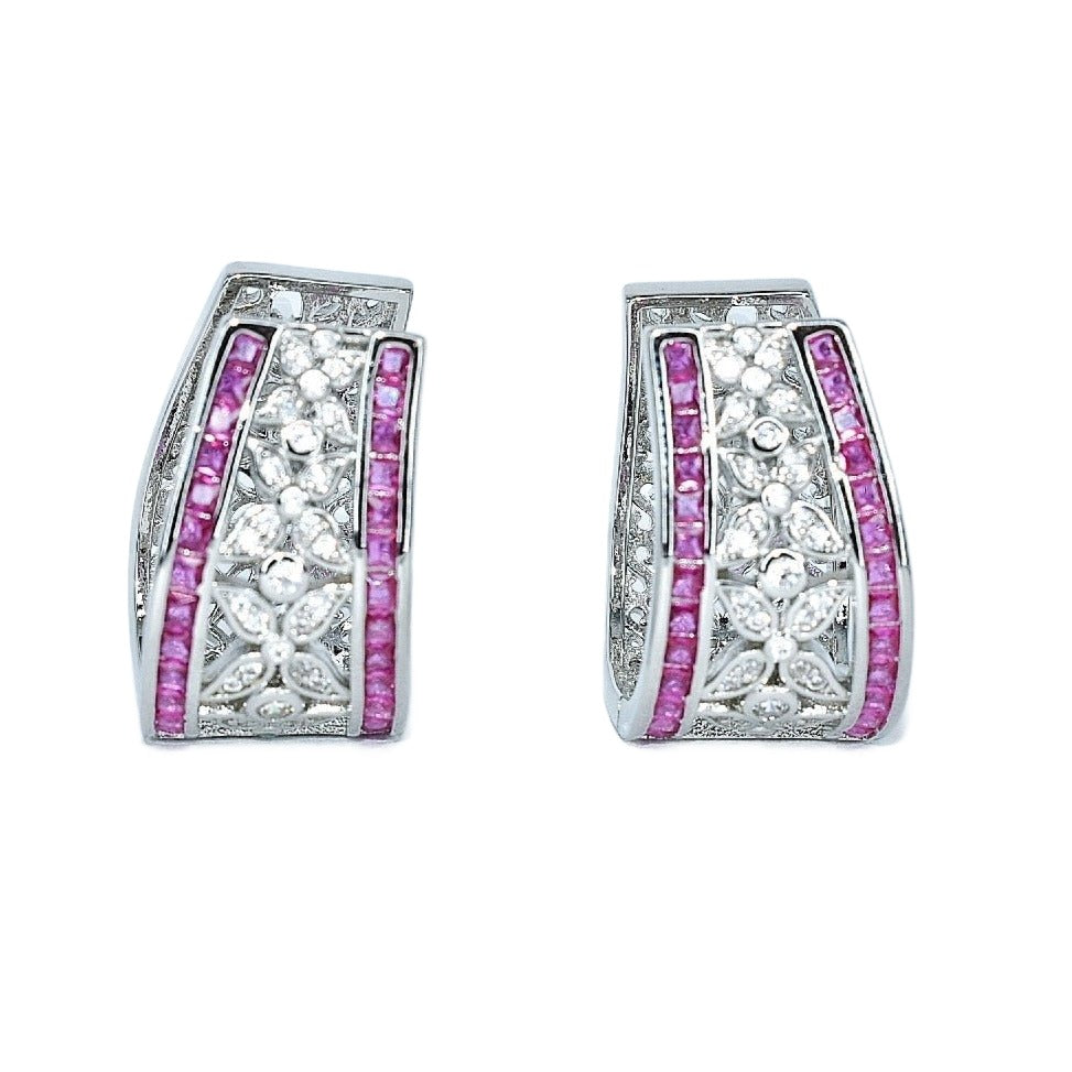 E4008 Fuschia CZ Retro Clip-On Earrings - Selah 925