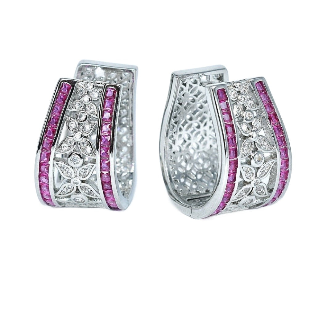 E4008 Fuschia CZ Retro Clip-On Earrings - Selah 925