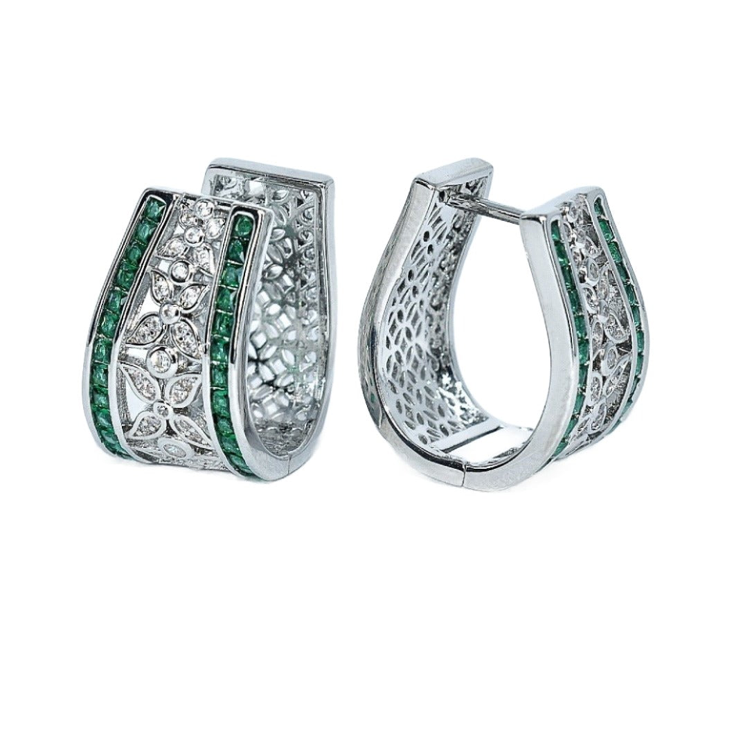 E4008 Green CZ Retro Clip-On Earrings - Selah 925