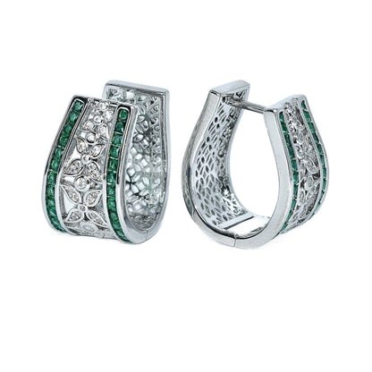 E4008 Green CZ Retro Clip-On Earrings - Selah 925