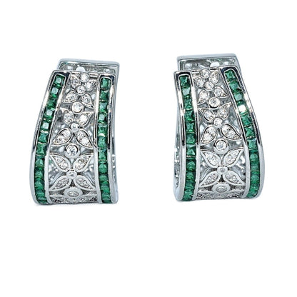 E4008 Green CZ Retro Clip-On Earrings - Selah 925