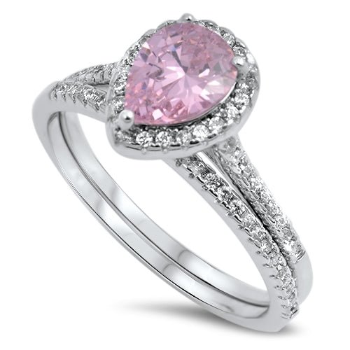 R1001 Pink CZ Drop Engagement Ring - Selah 925