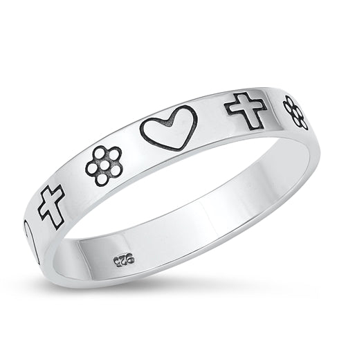 R1069 Heart Cross Flower Ring - Selah 925