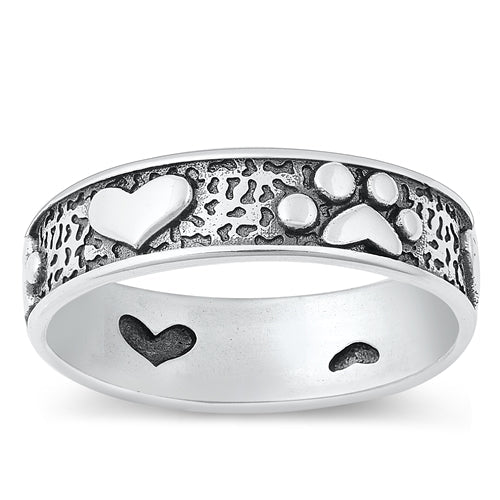 R1073 Paw Print &amp; Heart Ring - Selah 925