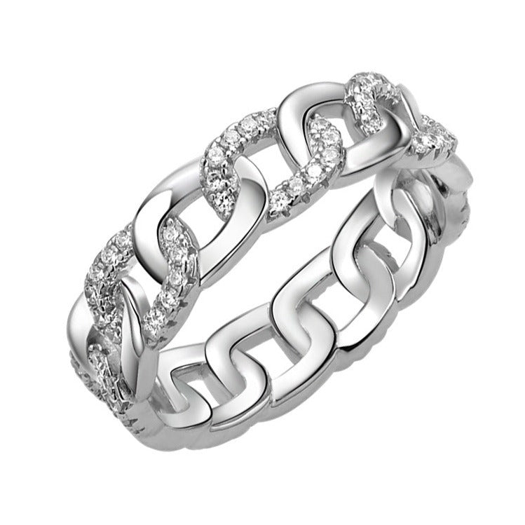 R2009 CZ Cuban Chain Eternity Band Ring - Selah 925