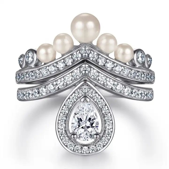 R2026 Pearl Drop CZ Ring Set - Selah 925