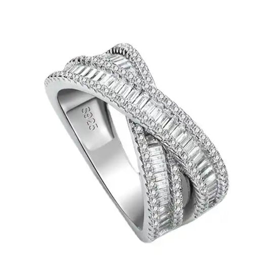 R2031 CZ Double Layer Cross Eternity Band Ring - Selah 925