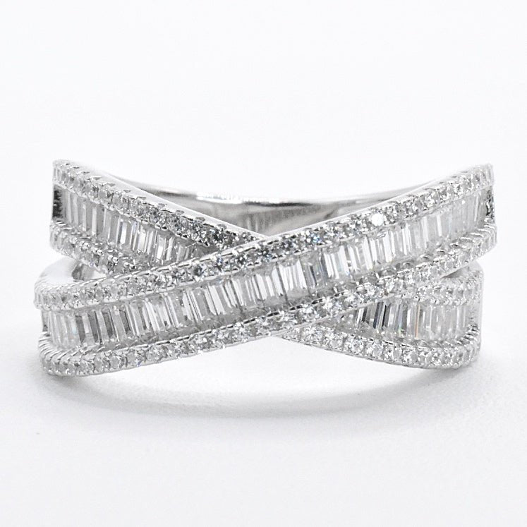 R2031 CZ Double Layer Cross Eternity Band Ring - Selah 925