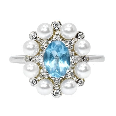 R8002 Light Blue Cz Pearls Ring - Selah 925