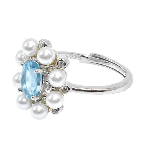 R8002 Light Blue Cz Pearls Ring - Selah 925